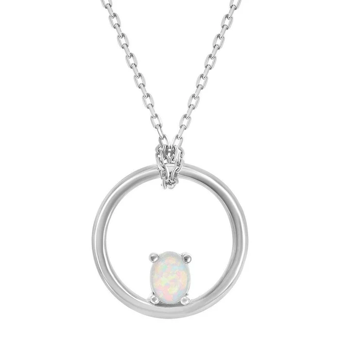 Sterling Silver White Opal Circle Pendant Chain