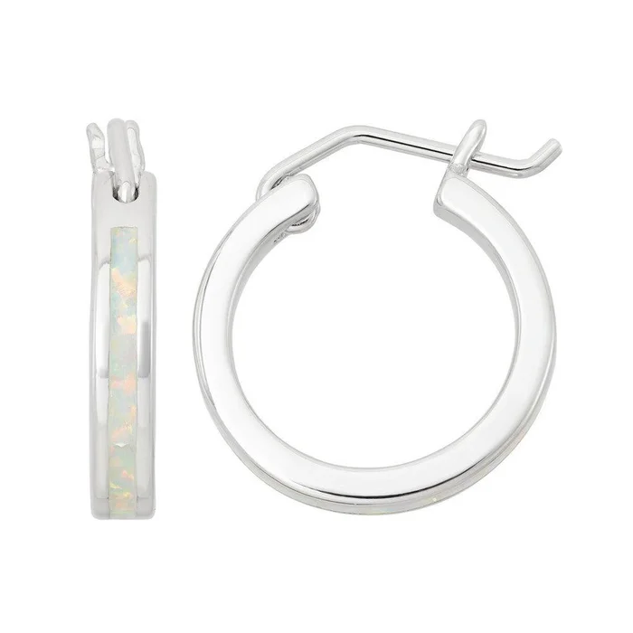 Sterling Silver White Opal Hoop Earrings