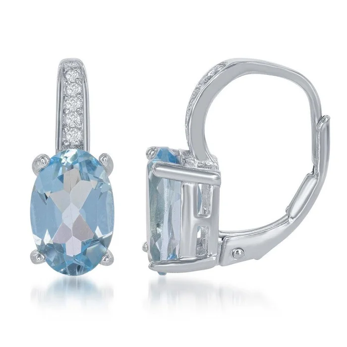 Sterling Silver White Topaz Blue Oval Earrings
