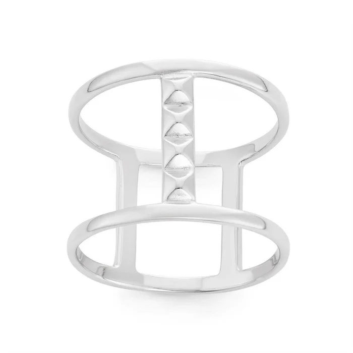 Sterling Silver Wide Double Row with Bars Ring, Size 8
