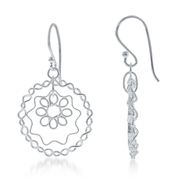 Sterling Silver Wire Flower and Star Earrings
