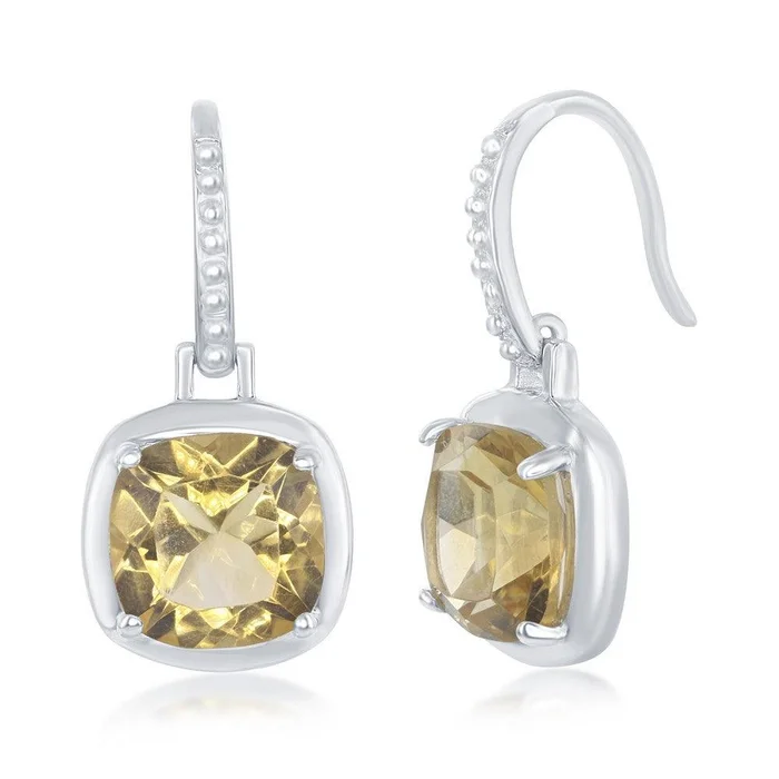 Sterling Silver Yellow Citrine Square Earrings