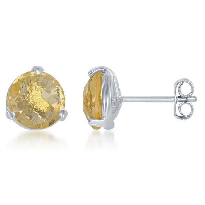 Sterling Silver Yellow Round Citrine Stud Earrings