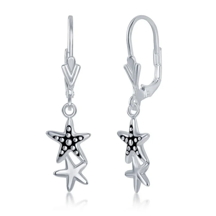 Sterlng Silver Oxidized Double Starfish Earrings