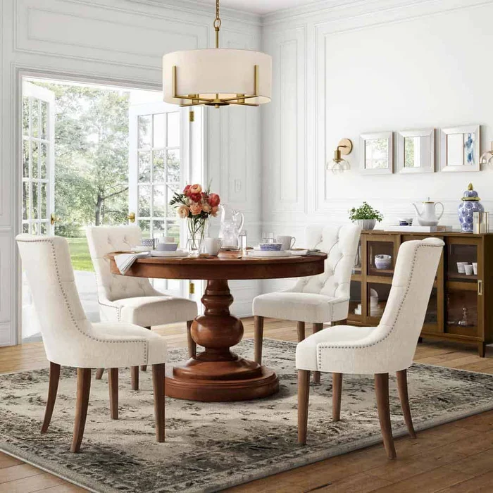 StyleWell Bakerford Biscuit Beige Upholstered Dining Chair with Tufted Back (Set of 2)