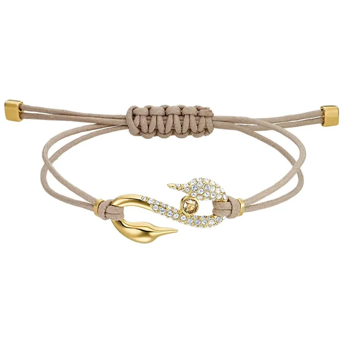 Swarovski Women’s Bracelet – Power Yellow Gold Plated Swan Beige Cord | 5551806