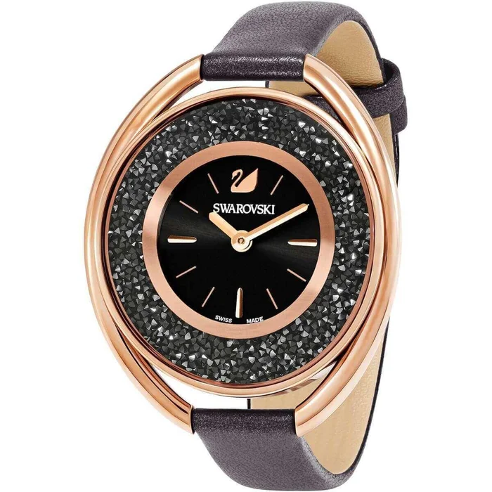 Swarovski Women’s Crystal Watch – Crystalline Oval Black Dial Leather Strap | 5230943