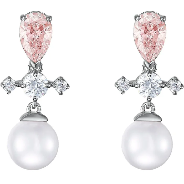 Swarovski Women’s Drop Earrings – Perfection Pierced Pearl Rhodium Plated | 5516592