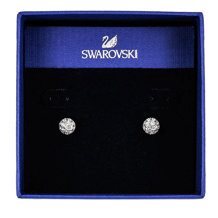 Swarovski Women’s Emma Rhodium Plated Bubble Shaped Crystal Pierced Earrings, 3/8″ Diameter | 1730583
