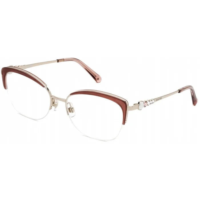 Swarovski Women’s Eyeglasses – Gold Brown Cat Eye Metal Half-Rim Frame | SK5307 32A
