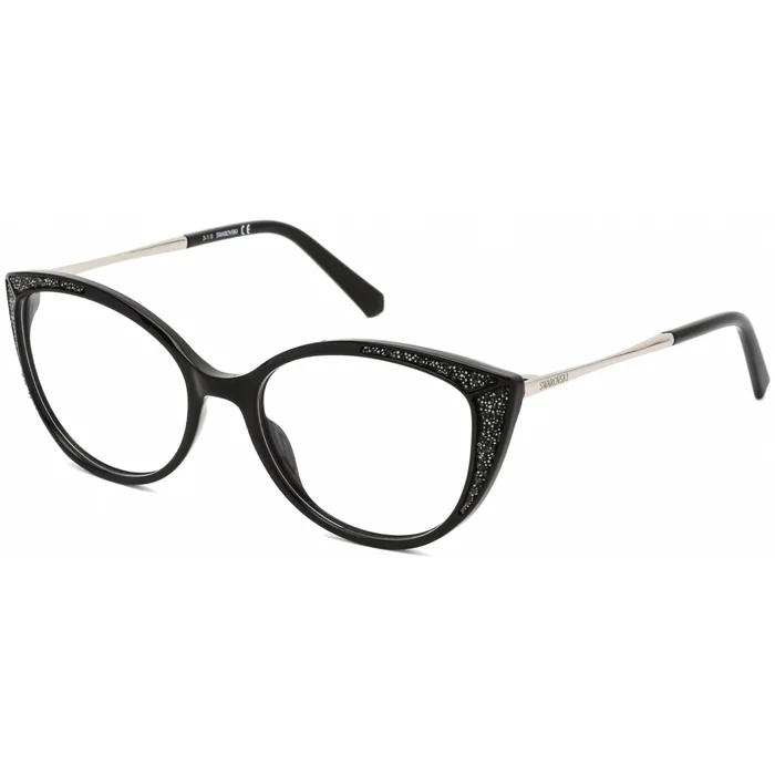 Swarovski Women’s Eyeglasses – Shiny Black Cat Eye Plastic/Metal Frame | SK5362 001