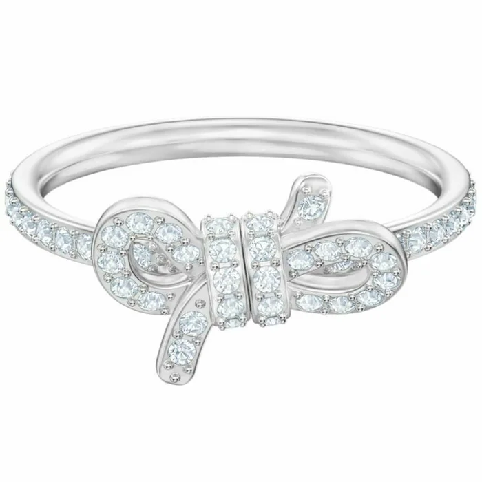 Swarovski Women’s Ring – Lifelong Bow Rhodium Plated White Crystal, Size 55 | 5457269