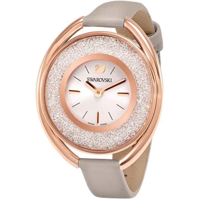Swarovski Women’s Strap Watch – Crystalline Oval Grey Leather Swiss | 5158544