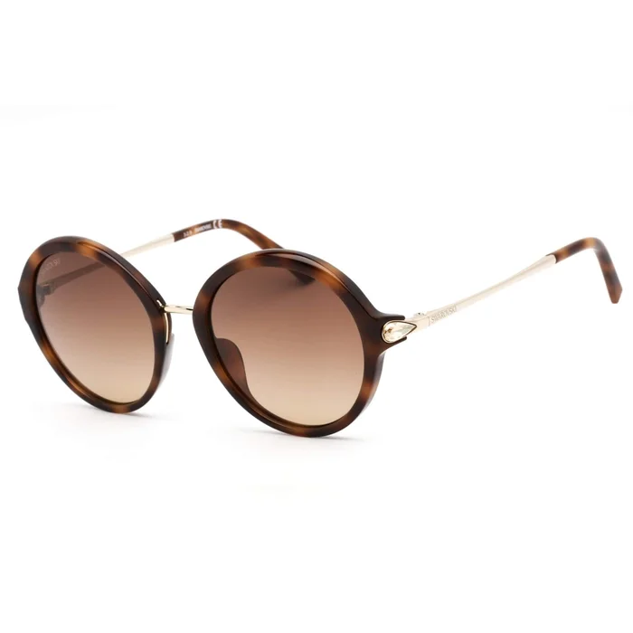 Swarovski Women’s Sunglasses – Dark Havana Plastic Full Rim Round Frame | SK0285 52F
