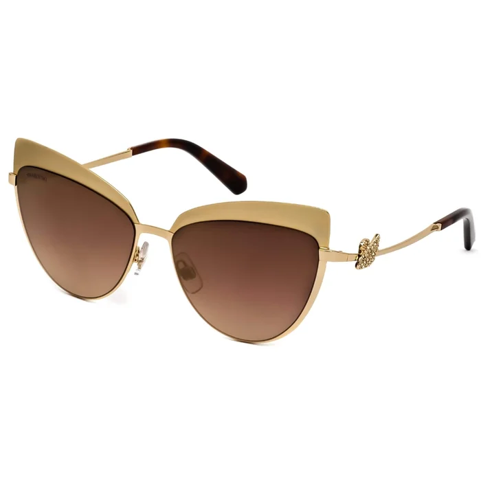 Swarovski Women’s Sunglasses – Gold Metal Cat Eye Frame Brown Mirror Lens | SK0220 32G