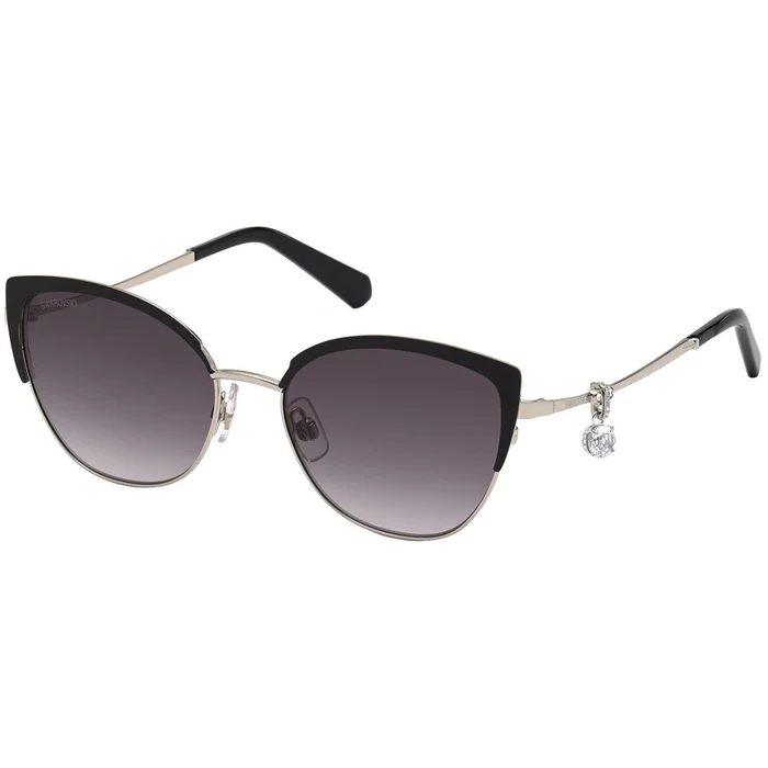 Swarovski Women’s Sunglasses – Matte Black and Silver Cat Eye Frame | SK0318 02B