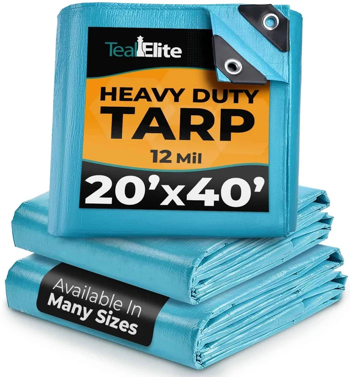 Teal Elite 20×40 Heavy Duty Tarp Waterproof -12mil Thick Pool Tarp Cover, 20×40 Tarp UV Resistant, Rip & Tear Proof with Metal Grommets