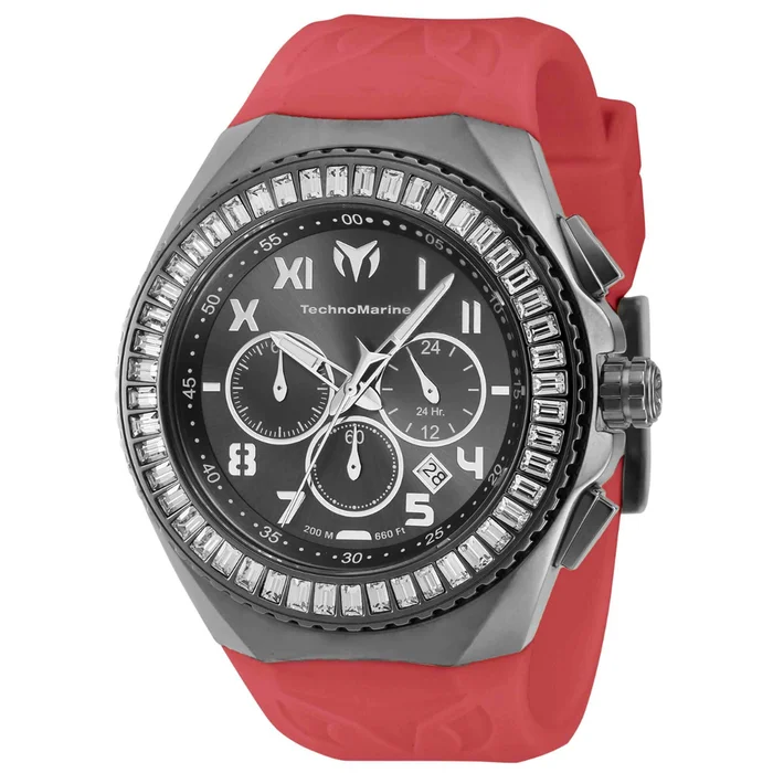 Technomarine Men’s Chrono Watch – Manta Ocean Gunmetal Dial Burgundy Strap | TM-221038
