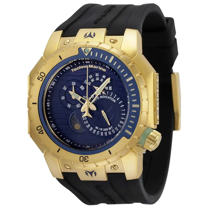 Technomarine Men’s Chrono Watch – Manta Sea Blue Dial Black Silicone Strap | TM-220025