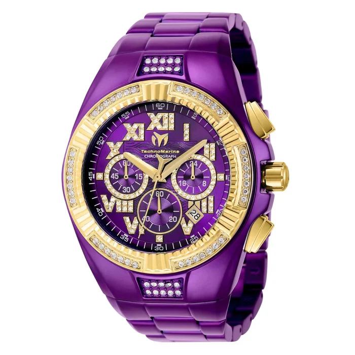 Technomarine Men’s Watch – Cruise Chrono Gold Tone Bezel Purple Bracelet | TM-121235