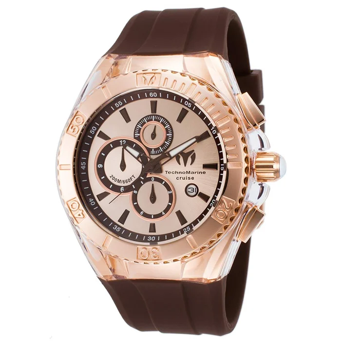 Technomarine TM-115217 Men’s Cruise Star Rose Gold Dial Brown Silicone Strap Chronograph Dive Watch