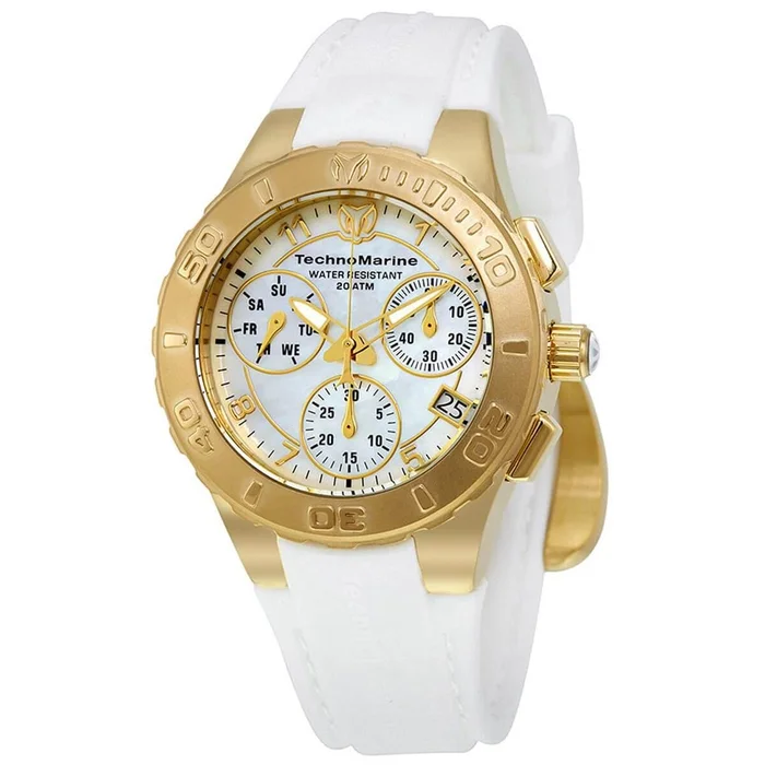 Technomarine Women’s Chrono Watch – Cruise Medusa MOP Dial White Strap | TM-115088