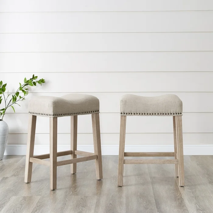 The Gray Barn Barish Backless Saddle Seat Counter Stools (Set of 2), Tan