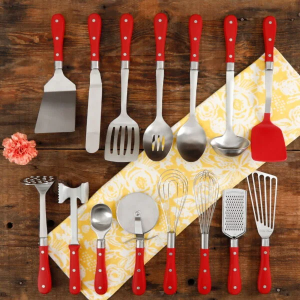 The Pioneer Woman Frontier Collection 15-Piece All in One Kitchen Utensil Set, Red
