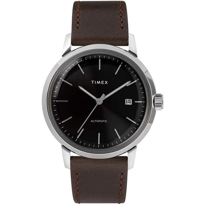 Timex Men’s Automatic Watch – Marlin Black Dial Brown Leather Strap | TW2T23000ZV