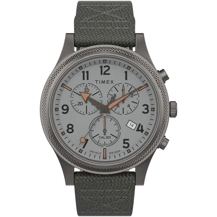 Timex Men’s Chronograph Watch – Allied Silver Dial Grey Fabric Strap | TW2T75700VQ