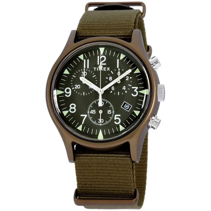 Timex Men’s Chronograph Watch – MK1 Green Dial Green Nylon Strap | TW2R67800VQ