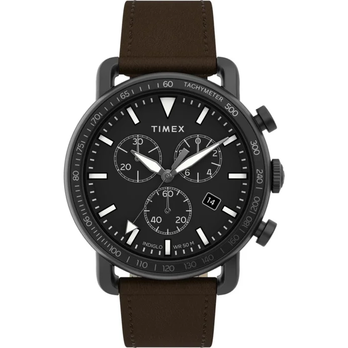 Timex Men’s Chronograph Watch – Port Black Dial Leather Strap | TW2U02100VQ