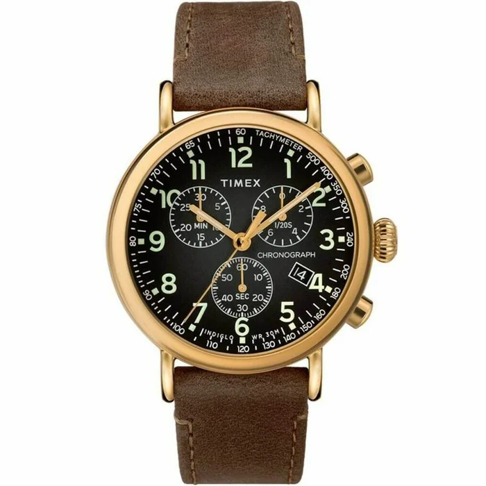 Timex Men’s Chronograph Watch – Standard Grey Dial Leather Strap | TW2T20900VQ