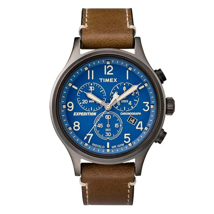 Timex Men’s Leather Strap Watch – Expedition Scout Chronograph Blue Dial | TW4B09000JV
