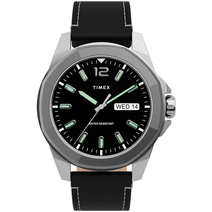 Timex Men’s Quartz Watch – Essex Avenue Black Dial Leather Strap | TW2U14900VQ