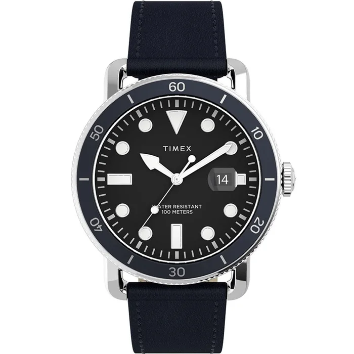 Timex Men’s Quartz Watch – Port Black Dial Leather Strap | TW2U01900VQ