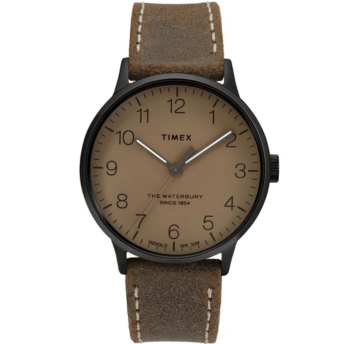 Timex Men’s Quartz Watch – Waterbury Tan Dial Brown Leather Strap | TW2T27800VQ