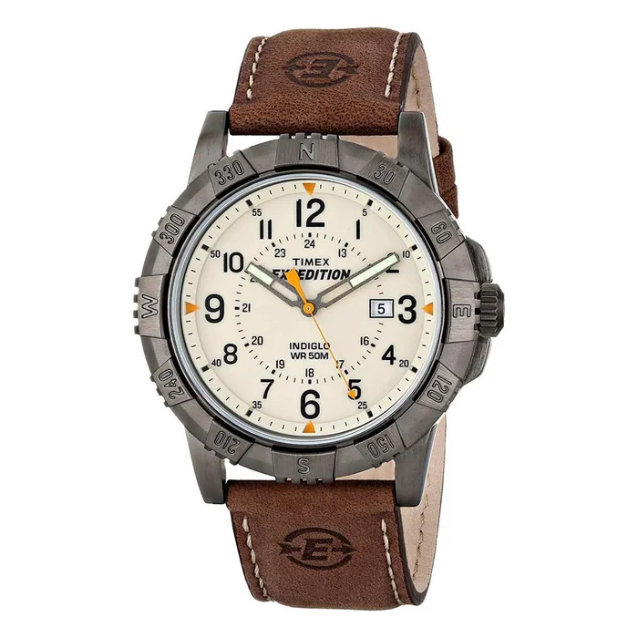 Timex Men’s Strap Watch – Expedition Quartz Compass Brown Leather | T49990JV