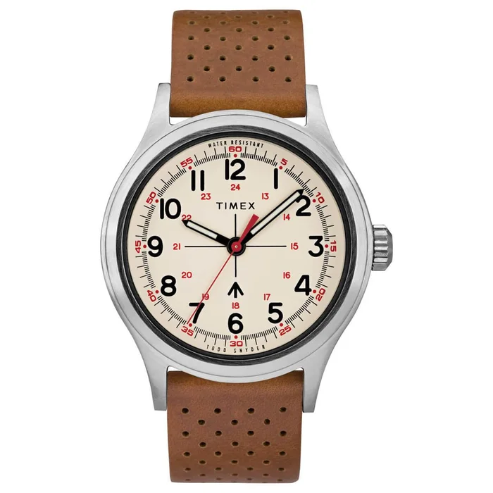 Timex Men’s Watch – Todd Snyder Military Cream Dial Tan Leather Strap | TW2T82500JR