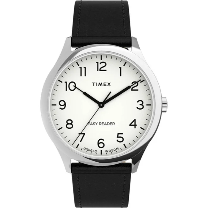 Timex Unisex Quartz Watch – Easy Reader White Dial Leather Strap | TW2U22100VQ