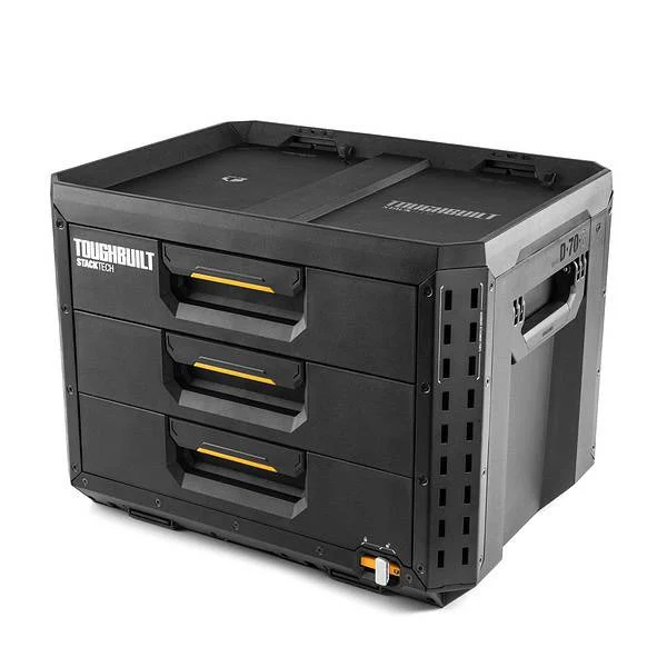 TOUGHBUILT STACKTECH XL 21-in Ball-bearing 3-Drawer Black Plastic Tool Box