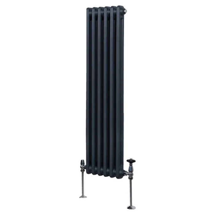 Traditional 2 Column Radiator 1500mm x 292mm Modern Central Heating Heater Matt Anthracite Grey Carbon Steel Vertical Wall Mounted Kitchen Living Room Bathroom Cleaning Brush Fixing Kit & Brackets