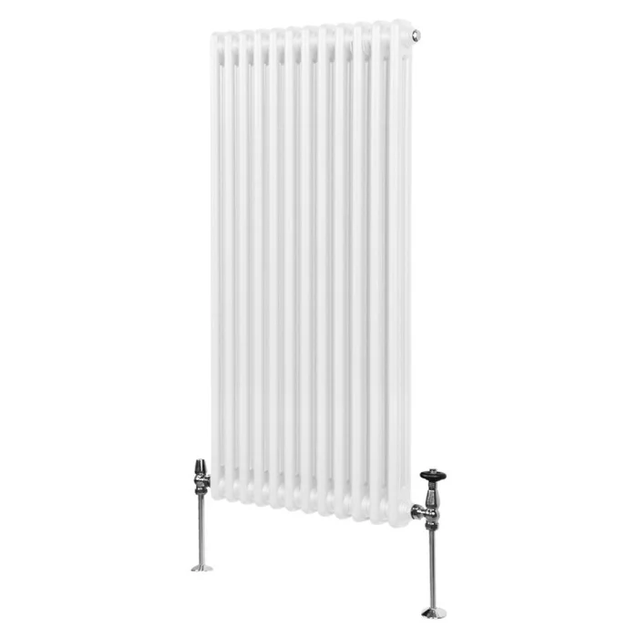 Traditional 2 Column Radiator 1500mm x 562mm Modern Central Heating Heater Gloss White Carbon Steel Vertical Wall Mounted Kitchen Living Room Bathroom Cleaning Brush Fixing Kit & Brackets