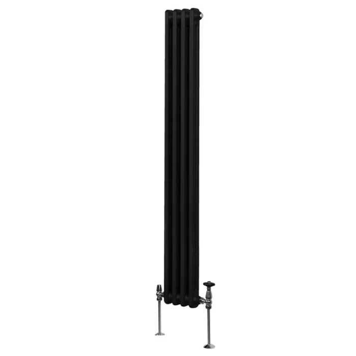 Traditional 2 Column Radiator 1800mm x 202mm Modern Central Heating Heater Matt Black Carbon Steel Vertical Wall Mounted Kitchen Living Room Bathroom Cleaning Brush Fixing Kit & Brackets