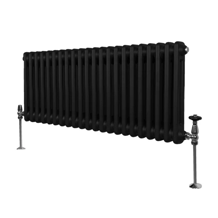 Traditional 2 Column Radiator 300mm x 1012mm Modern Central Heating Heater Matt Black Carbon Steel Horizontal Wall Mounted Kitchen Living Room Bathroom FREE Cleaning Brush Fixing Kit & Brackets