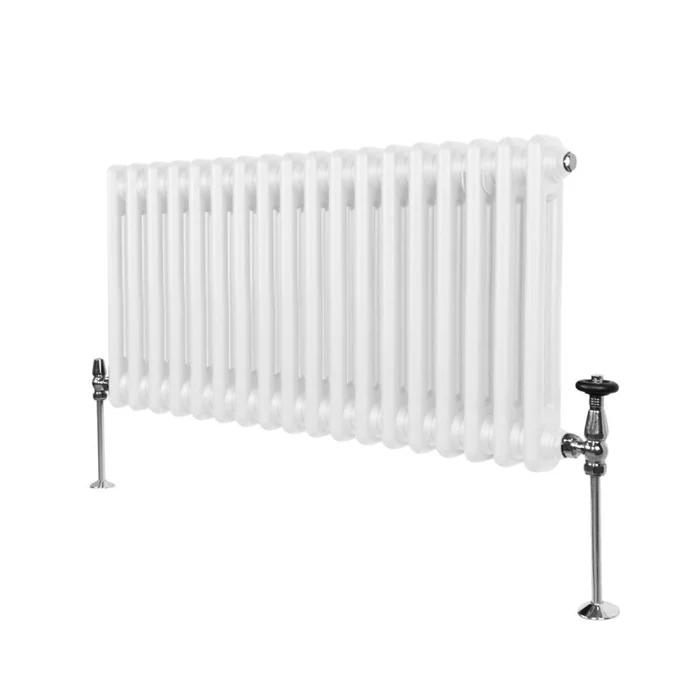 Traditional 2 Column Radiator 300mm x 832mm Modern Central Heating Heater Gloss White Carbon Steel Horizontal Wall Mounted Kitchen Living Room Bathroom FREE Cleaning Brush Fixing Kit & Brackets