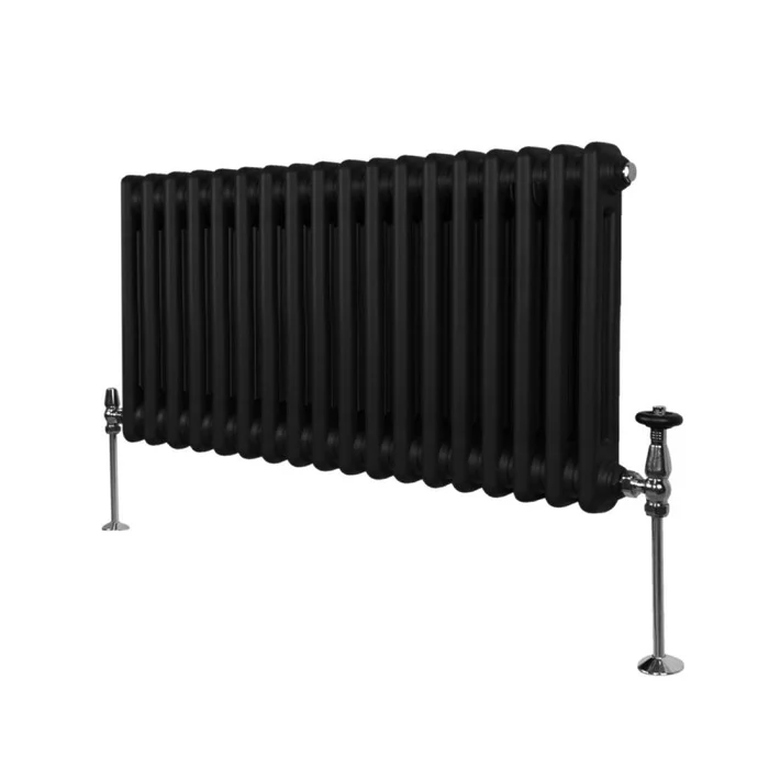 Traditional 2 Column Radiator 300mm x 832mm Modern Central Heating Heater Matt Black Carbon Steel Horizontal Wall Mounted Kitchen Living Room Bathroom FREE Cleaning Brush Fixing Kit & Brackets