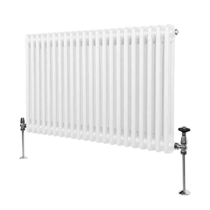 Traditional 2 Column Radiator 600mm x 1012mm Modern Central Heating Heater Gloss White Carbon Steel Horizontal Wall Mounted Kitchen Living Room Bathroom FREE Cleaning Brush Fixing Kit & Brackets