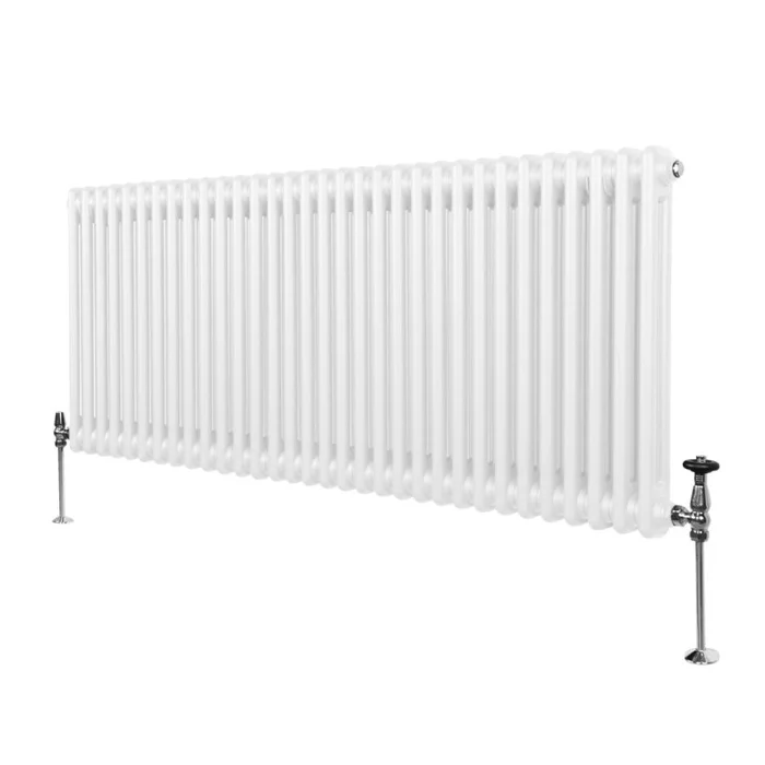 Traditional 2 Column Radiator 600mm x 1462mm Modern Central Heating Heater Gloss White Carbon Steel Horizontal Wall Mounted Kitchen Living Room Bathroom FREE Cleaning Brush Fixing Kit & Brackets