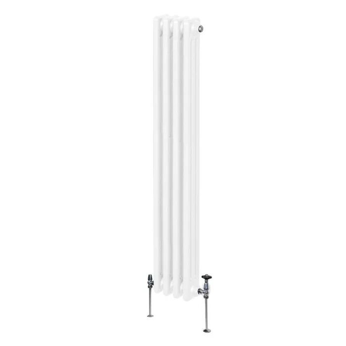 Traditional 3 Column Radiator 1500mm x 202mm Modern Central Heating Heater Gloss White Carbon Steel Vertical Wall Mounted Kitchen Living Room Bathroom Cleaning Brush Fixing Kit & Brackets